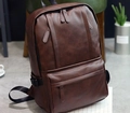 Dark brown PU leather casual backpack for men featuring a large main compartment and zip pocket - Style 9808 / Brown