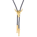 Western-Cowboy-Bolo-Tie mit goldenem Bullenschädel-Schieber und schwarzem Lederband - Gold