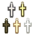 Vijf vintage legering kruisbedeltjes in goud, zilver en brons voor DIY sieraden - Kruis 20x10mm