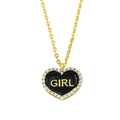 Collar de corazón dorado con esmalte negro y grabado GIRL, con incrustaciones de circón - Negro