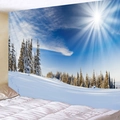 Tapiz de pared de paisaje invernal nevado con pinos y cielo soleado para dormitorio - 150x130cm / Estilo 3