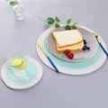 Thick round cotton braided placemat and coaster set in white and mint green dual tones - 12cm / Sky Blue