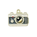 Vintage camera charm in gold alloy and black white enamel for DIY jewelry making - Grey Camera