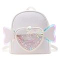 White sequins heart backpack with bow and iridescent wings for girls and toddlers - White