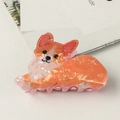 Pince à cheveux mignonne motif Corgi en acétate marbré orange et blanc élégante - Style Corgi Orange et Blanc (C16-4-8)