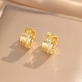 Aros minimalistas bañados en oro de doble capa con brillantes piedras de circón blanco - Dorado (246)