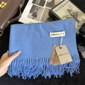 Light blue cashmere feel winter scarf with elegant fringe detail and classic branding - 200x68cm / Sky Blue