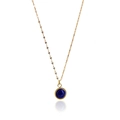Lapis lazuli round gemstone pendant on an 18K gold plated titanium necklace - Blue Sandstone