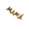 Detailed close-up of MAMA letter pendant featuring rainbow gradient cubic zirconia inlay - MAMA Script Rainbow Zirconia Pendant