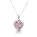 Silver heart necklace with pink birthstone and MOM cutout on white background - Steel October (KN226778-K)