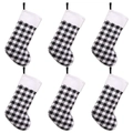 Lot de six chaussettes de Noël à carreaux noirs et blancs avec bordure en peluche - Grand Carreaux Noir et Blanc (Lot de 6)