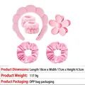 Pink puffy headband spa set with microfiber wristbands and satin scrunchies - 2# Pink Series Flower 6-Piece Set