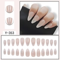 Almond press-on nails with nude pink base and silver flame French line design - Nude Pink Silver Streaming Flame (Y-353)