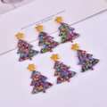 Christmas tree acrylic earrings with gold star topper and colorful glitter sequins filler - Yellow Star Christmas Tree