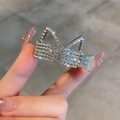 Elegant cat ear hair claw clip in silver finish with shimmering crystal rhinestones - Rhinestone Cat Ear-Silver