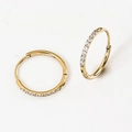 Elegant gold-tone stainless steel hoop earrings featuring a row of sparkling cubic zirconia - 1.2*10mm Gold (Pair)