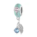 925 silver Easter bunny charm with mint green enamel, pink heart zircon and blue gem - BSC780 (Mint Green Bunny)