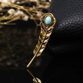 Vintage bronze feather brooch with turquoise stone inlay for fashion clothing accessories - Antique Bronze Distressed Texture Turquoise Top Feather Style (XD9112)