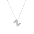 Close-up of silver-tone bubble letter Z necklace pendant with sparkling zircon inlay - Letter Z