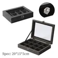 Grey velvet jewelry box with 12 slots and transparent window for rings and earrings - 12 Grids / Black