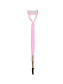 Dual-end eyelash comb with pink handle, steel teeth and black spiral brow brush - Double Head Steel Tooth Comb and Eyebrow Brush Style / Pink
