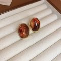Vintage irregular amber resin earrings with golden twisted metal edges on display - 27# Silver Post - Gold Coffee Trapezoid