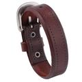 Men's punk rock vintage brown leather bracelet with metal buckle and stitched detail - Dark Brown