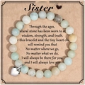 Natural stone friendship bracelet with silver heart charm on a To My Sister message card - Amazonite + To My Sister Card