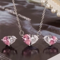 Parure de bijoux cœur en zircon rose avec collier et boucles d'oreilles en argent - Ensemble Collier + Boucles d'Oreilles Clous (Y141+Y142)