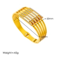 Luxurious gold hollow geometric spring cuff bracelet with white rhinestones and dimensions - Six-Bar Style