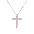 Dettaglio di una collana in argento con ciondolo a croce e zirconi rosa incastonati - Platino Zircone Rosa VD836