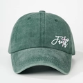 Faded green washed cotton baseball cap featuring Faith embroidery and pink cross - One Size / Dark Green