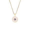 Golden box chain necklace with white enamel evil eye starburst circular pendant - Starburst Round Disk Evil Eye Box Chain