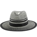 Panama straw hat with black and white stripes, foldable summer fedora for sun protection - M (56-58cm) / Black