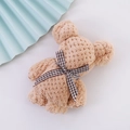 Cute light brown coral fleece bear towel with classic brown and white plaid bow decoration - Coffee Plaid (30*30)