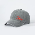 Berretto da baseball grigio lavato vintage con ricamo aragosta rossa in vista a 45 gradi - Taglia unica / Grigio