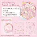 Miniature strawberry pudding house DIY sticker set with PET cat decals and cardstock - Strawberry Pudding House