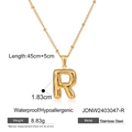 Gold stainless steel puffy balloon letter R pendant necklace with adjustable chain link - Letter R
