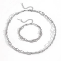 Set di collana e bracciale in argento a più strati con trama a trefoli di perle - Set di Perle di Serpente Rotonde Acciaio (I714-I714)
