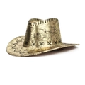 Dettaglio del cappello da cowboy dorato con finitura craquelé nera e cuciture in pelle - Regolabile / Oro