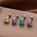 Minimalist stainless steel ball screw cartilage earrings in yellow purple blue and orange - Yellow Gemstone Style (1#) / Silver
