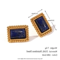18K gold plated stainless steel stud earrings featuring square blue stone insets - Lace Geometric Rectangle Natural Stone Studs - Gold Lapis Lazuli