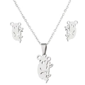 Cute silver koala necklace and earrings jewelry set in minimalist stainless steel design - Silver