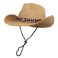 Western straw cowboy hat for women with leather rivet band and adjustable chin strap - M (56-58cm) / Khaki