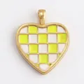 Golden heart pendant with yellow and white checkered enamel finish on a white background - ABG0614-Yellow Checkerboard (Heart)