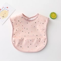 Pink waterproof baby bib with colorful polka dots and large crumb catcher pocket - Pu Wash-free Bib - Polka Dots / One Size