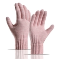 Pink winter thermal knit gloves with thick ribbed cuffs and soft fleece lining - Vertical Stripe / Pink