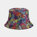 Detailed view of 3D ethnic geometric print and high-quality stitching on a black bucket hat - Ethnic Style Graffiti Print (5# Color)