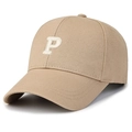 Cappellino da baseball beige chiaro in cotone con ricamo lettera P bianca stile vintage - Cachi
