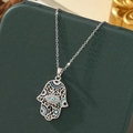 Collier Main de Fatma en argent avec œil bleu émaillé et cristaux étincelants - A25 - Argent